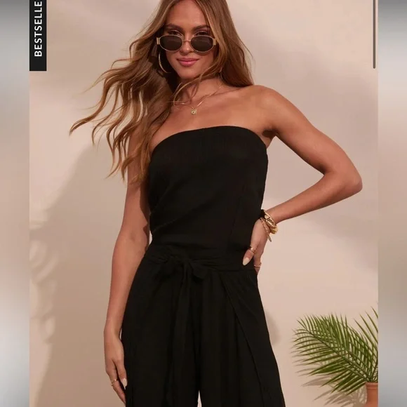 Vici Off Shoulder Strapless Wide Leg Jumpsuit Size L NWT - Picture 2 of 15